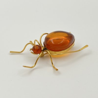 купить Брошь винтажная "Паук", янтарь, латунь, золочение, Калининградский янтарный комбинат, СССР, 1987-1992 гг.