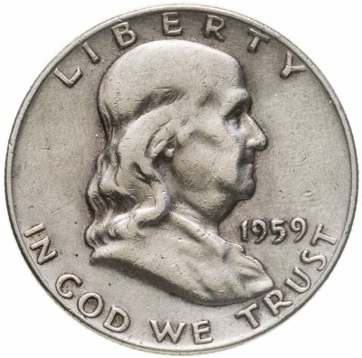 купить США 50 центов (1/2 доллара, half dollar) 1959 D Franklin Half Dollar знак монетного двора: "D" - Денвер