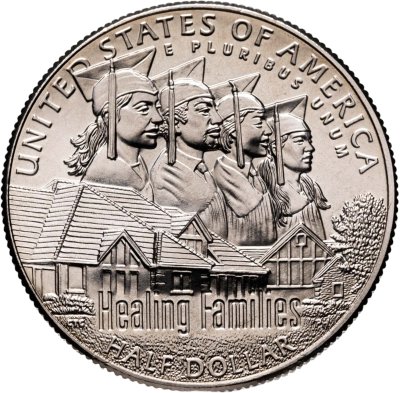 купить США 50 центов (1/2 доллара, half dollar) 2017 D 100 лет организации "Boys Town", знак монетного двора: "D" - Денвер, в буклете с маркой