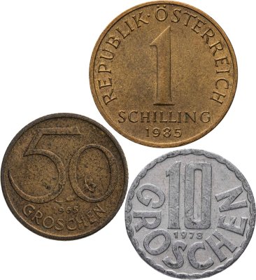 купить Австрия набор из 3 монет 10, 50 грошей и 1 шиллинг 1965-1985