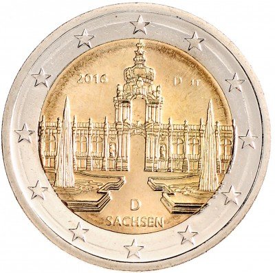 Купить Германия 2 евро 2016  D "Саксония - дворец Цвингер в Дрездене"