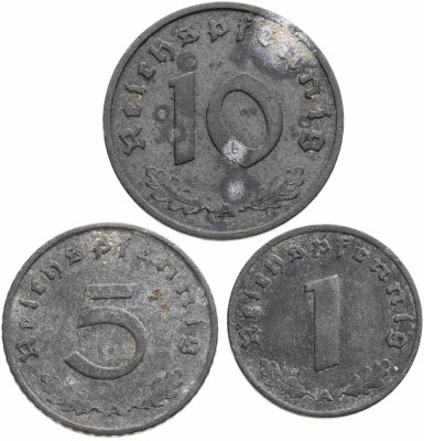 купить Германия набор 1,5,10 рейхспфеннигов 1941, Двор "А"