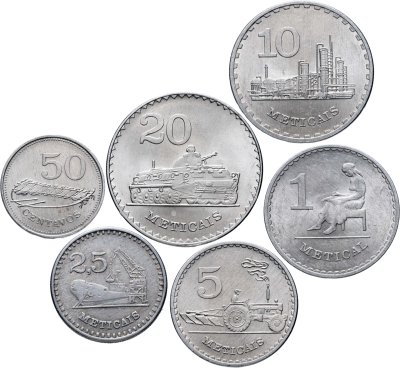 купить Мозамбик набор 6 монет 1980-1986 года, 50 сентаво - 20 метикалов