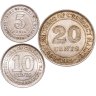 Купить Малайя набор из 3 монет: 5, 10 и 20 центов 1939-1941 гг., случайный год