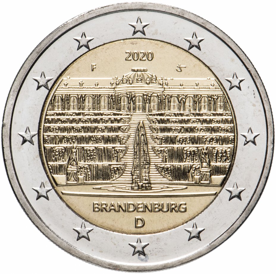 купить Германия 2 евро 2020 F "Дворец Сан-Суси в Потсдаме"