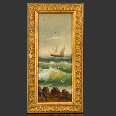 купить Картина "Морской пейзаж" в раме, дерево, масло, золочение, Западная Европа, 1880-1910 гг.