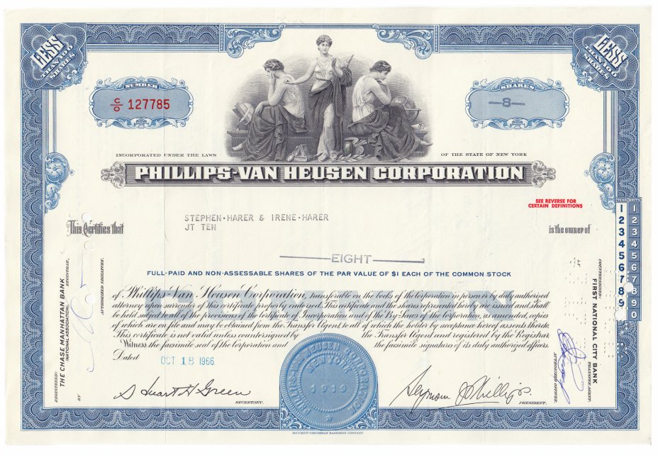 купить Акция США PHILLIPS-VAN HEUSEN CORPORATION  1963-1969 г.