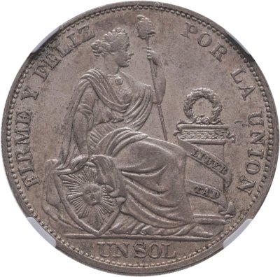 купить Перу 1 соль (sol) 1916, в слабе NGC MS62
