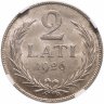 Купить Латвия 2 лата (lati) 1926 в слабе NGC MS63