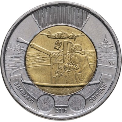 Купить Канада 2 dollars (доллара) 2016 75 лет Битве за Атлантику