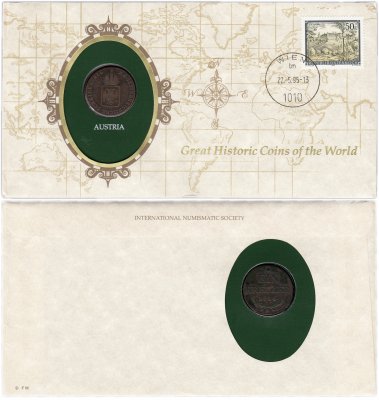 купить Серия «Великие исторические монеты мира» - Австрия 1 крейцер (kreuzer) 1816 "B" знак монетного двора "B" - Кремница (монета и 1 марка в конверте)