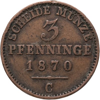 купить Германия, Пруссия 3 пфеннига 1870, знак монетного двора: "C" - Франкфурт-на-Майне