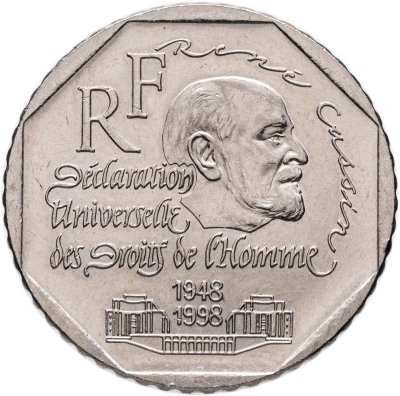 купить Франция 2 франка (francs) 1998 "50 лет Декларации Прав Человека"