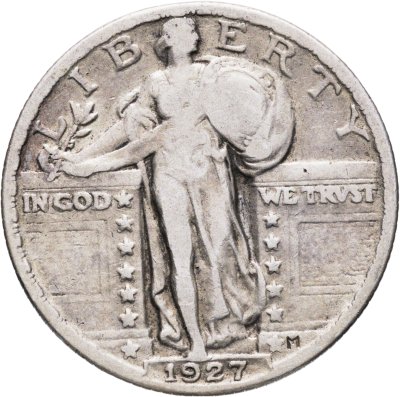 купить США 25 центов (квотер, 1/4 доллара, quarter dollar) 1927 Standing Liberty Quarter Без отметки монетного двора