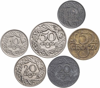 купить Польша, набор монет от 5 до 50 грошей 1923 года (6 шт.)