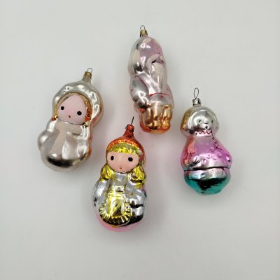 купить Набор из 4-х ёлочных игрушек "Старик", "Снегурочка", "Красная шапочка", "Мальчик", стекло, роспись, металл, СССР, 1950-1970 гг.