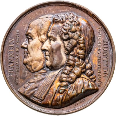 купить Франция медаль "Портреты великих людей. Франклин и Монтион" 1833