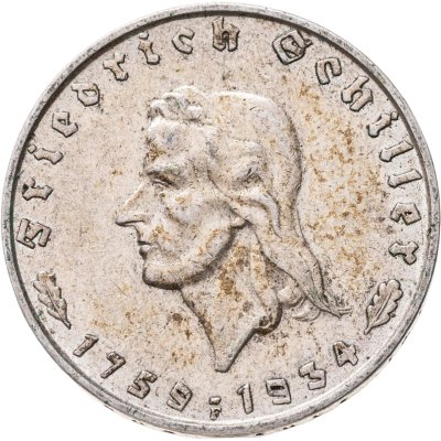 купить Германия, Третий рейх 2 рейхсмарки (reichsmark) 1934 "175 лет со дня рождения Фридриха Шиллера"