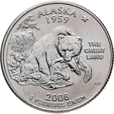купить США 25 центов (квотер, 1/4 доллара, quarter dollar) 2008 D Квотер штата Аляска знак монетного двора: "D" - Денвер