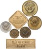 Купить СССР набор 1, 2, 3, 5 и 10 копеек 1974 (5 монет + жетон и шильдик 1974)