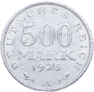 купить Германия 500 марок (mark) 1923, знак монетного двора "А"
