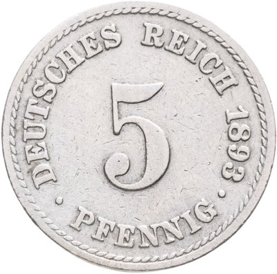 купить Германия 5 пфеннигов (pfennig) 1893 A знак монетного двора: "A" - Берлин
