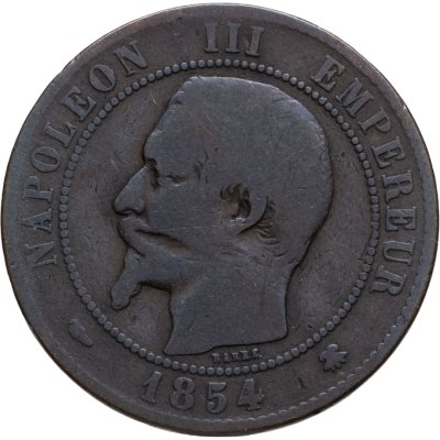 купить Франция 10 сантимов (centimes) 1854 BB знак монетного двора: "BB" - Страсбург