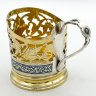 Купить Подстаканник с растительным декором и прорезным бортом, металл, чернь, золочение, Кубачинский художественный комбинат, СССР, 1950-1980 гг.