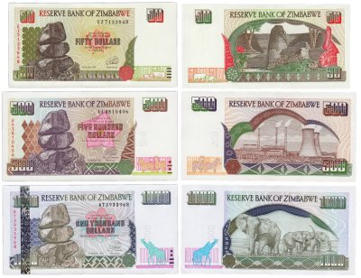 купить Зимбабве набор из 3 банкнот 50, 500, 1000 долларов 1994-2003