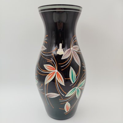 купить Ваза с цветочным декором из гиалитового стекла, Karl Grossmann, стекло, роспись, ГДР, 1950-1970 гг.