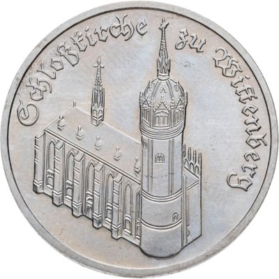 Купить Германия (ГДР) 5 марок 1983 Замковая церковь в Виттенберге