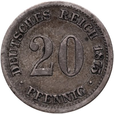 купить Германия 20 пфеннигов (pfennig) 1875, знак монетного двора: "F" - Штутгарт
