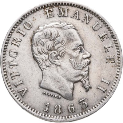 купить Италия 1 лира (lira) 1863 Щит на реверсе Знак монетного двора: "M" - Милан