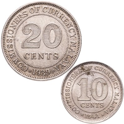 купить Малайя набор из 2 монет: 10 и 20 центов 1939-1941 гг.