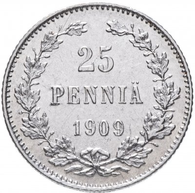 Купить 25 пенни 1909 L (монета для Финляндии в составе Российской Империи)