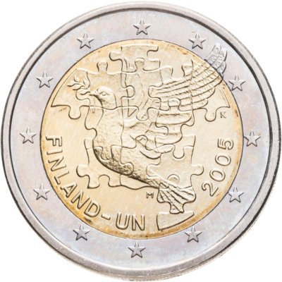 купить Финляндия 2 евро 2005 "60 лет образования ООН, 50 лет членства Финляндии в ООН"