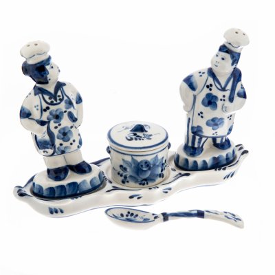 купить Набор для специй "Повара", фарфор, роспись, ЗАО "Объединение Гжель", автор Чернов, Россия, 1992-2000 гг.