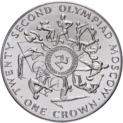 купить Остров Мэн 1 крона 1980 "XXII летние Олимпийские Игры, Москва 1980 /бегун вверху монеты/"