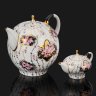 Купить Набор чайников (заварочный и доливной) с декором в виде цветов в корзине, форма "Новгородский", автор формы Э.М. Криммер, фарфор, роспись, золочение, Ленинградский фарфоровый завод (ЛФЗ), СССР, 1970-1991 гг.