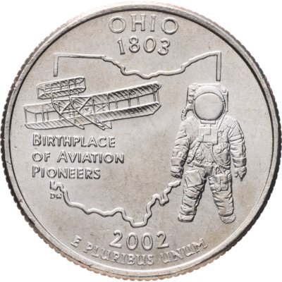 купить США 25 центов (квотер, 1/4 доллара, quarter dollar) 2002 P Огайо (Ohio), знак монетного двора "P" - Филадельфия