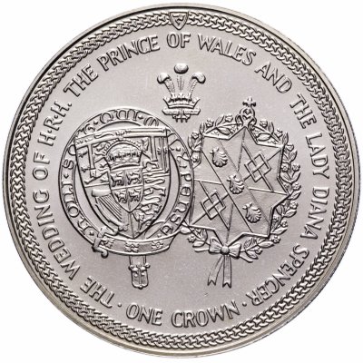 купить Остров Мэн 1 крона 1981 "Свадьба Принца Чарльза и Леди Дианы /гербы/"