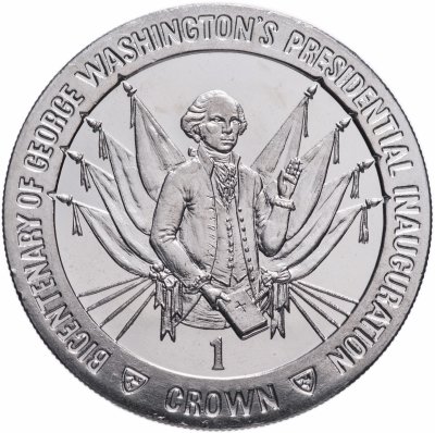 купить Остров Мэн 1 крона 1989 "200 лет со дня вступления в должность президента Джорджа Вашингтона /большой портрет/"