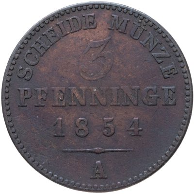 купить Германия, Пруссия 3 пфеннинга 1854 А