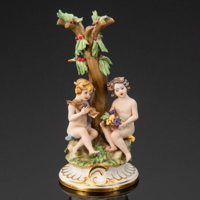купить Статуэтка "Путти в райском саду", фарфор, бисквит, золочение, Италия, 1960-1990 гг.
