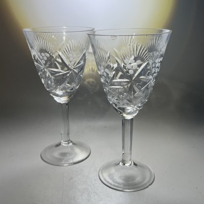купить Набор из 2 бокалов с растительным декором, хрусталь, пресс, алмазная грань, СССР, 1970-1990 гг.