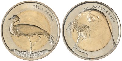 купить Турция набор монет 1 лира 2013 (2 штуки) Журавль, Тюлень