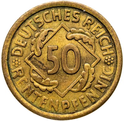 купить Германия (Веймарская республика) 50 рентных пфеннигов 1924, Знак монетного двора "D" —Мюнхен