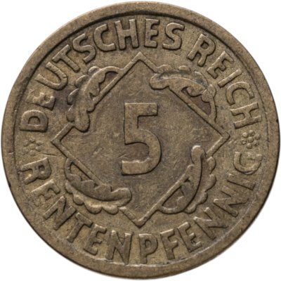 купить Германия 5 рентенпфеннигов (rentenpfennig) 1924 знак монетного двора "A" — Берлин