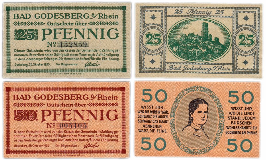 купить Германия (Вестфалия: Бад-Годесберг) набор из 2-х нотгельдов 1920