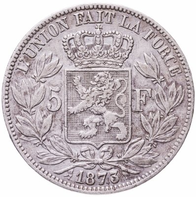 Купить Бельгия 5 франков (francs) 1873